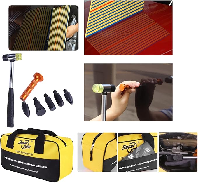 Car Dent Puller Kit, Dent Remover Tool for Car Dent Repair with High Adhesive Puller Tabs, Hot Glue Gun & Sticks, Slide Hammer T-Bar, Air Wedge, PDR Tools for Paintless Dent Removal at Home Garage