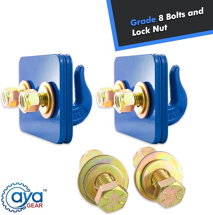 2 Pack 5/16-in Bolt On Grab Hook Mount with Backer Plate Grab Hook Grade 70 Forged Steel Tow Hook Work Well for Loader, Tractor Bucket, RV, UTV,Truck (Blue)