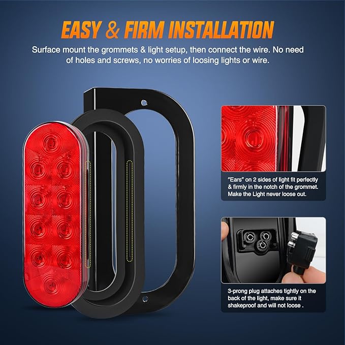 Nilight Hitch Cargo Carrier Oval Light Kit 2PCS 6Inch Red w/Flush Mount Grommet Bracket Harness Waterproof Stop Turn Signal Tail Lights for Luggage Bike Rack Truck Trailer