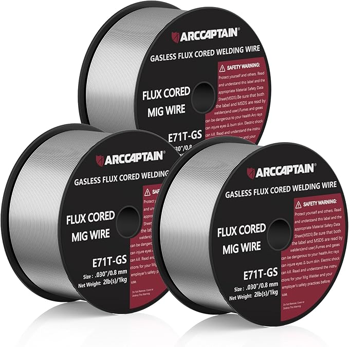 ARCCAPTAIN Flux Core Welding Wire .030, Flux Core Welding Wire 2lbs E71T-GS Gasless Low Splatter Mig Welding Wire Mild Carbon Steel Compatible With Lincoln Miller Forney Harbor Welder, 3Pack