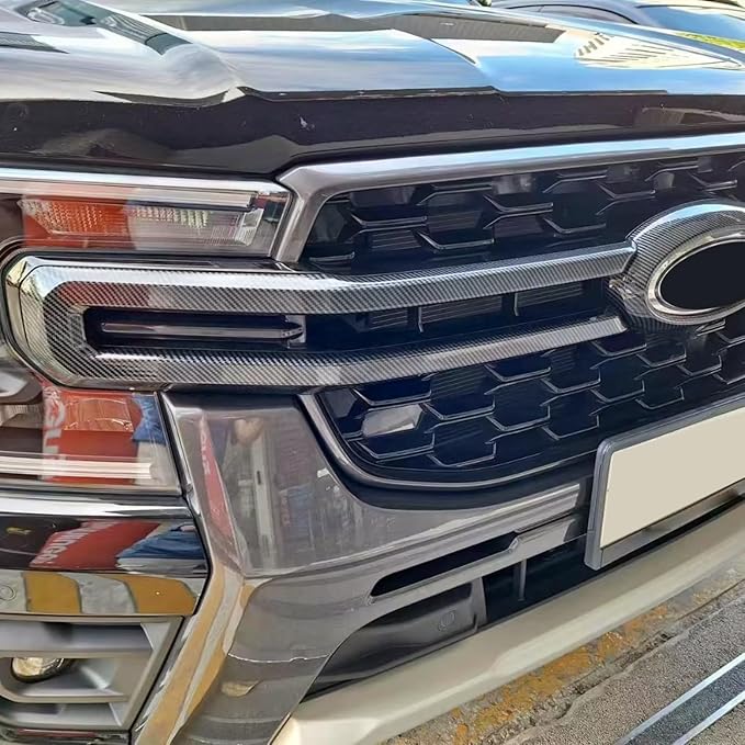 HIGH FLYING 2024 2025 for Ford Ranger Wildtrack Car Exterior Accessories Front Middle Grille Insert Bumper Overlay ABS 4pcs Carbon Style