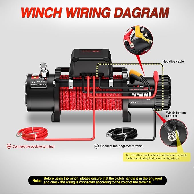 Nilight Electric Winch 12V Waterproof IP68 Towing Winches for Trailer Jeep ATV UTV Truck SUV 9500 LBS Portable Badlands Winch with Synthetic Rope Hawse Fairlead Wired Handle Wireless Remote Red Rope