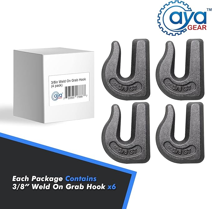 Weld-on Grab Chain Hook 3/8-in Heavy Duty Tow Hook G70 Forged Steel Tractor Hook Weldable for Car, Truck,SUV, RV,UTV,Tractors (4Pcs)