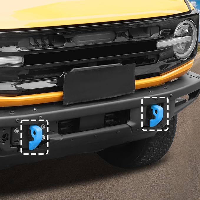 Jimen Fit for Ford Bronco 2021-2024, 2PCS Front Bumper Tow Hook Covers Protector Exterior Accessories (Light Blue)