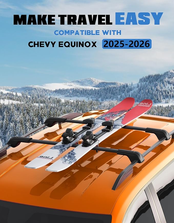 Heavy Duty 330lb Lockable Roof Rack Cross Bars Compatible with Chevy Chevrolet Equinox 2025 2026 (Not for EV) with Raised Rails, Aluminum Roof Rails Crossbars Black Rooftop Cargo Luggage