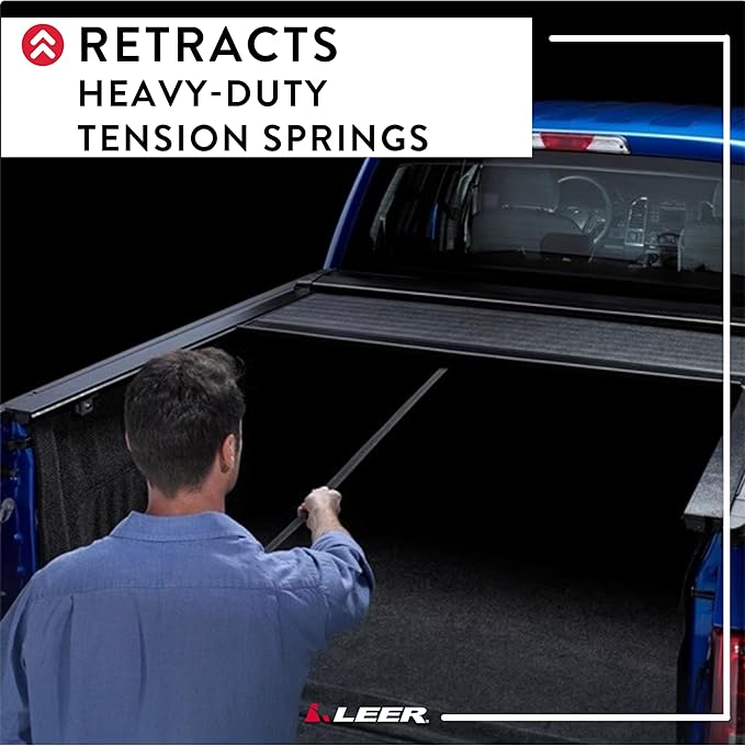 LEER ROLLITUP Retractable Truck Bed Tonneau Cover for Toyota Tacoma Double Cab, Years 2016-2023, 5'1" Truck Bed, Black