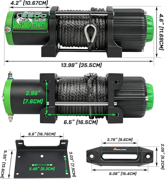 STIMULATER 5500LB ATV/UTV Winch,12V Electric Winch,Winch with 1/4'' x 50' Synthetic Rope,with Wireless Remote and Wired Switch,with Hawse Fairlead&Hook,IP67 Waterproof,Suitable for Most ATVs and UTVs