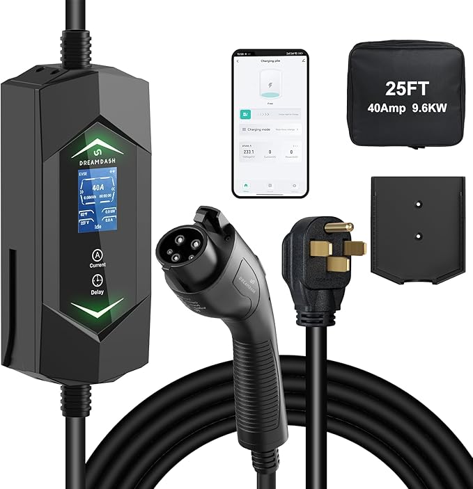 Level 2 EV Charger for SAE J1772,40Amp Fast charging,(Wifi APP/Plug-play),240V NEMA 14-50 Plug,25ft ETL Listed Cable,Adjustable Current 6A-40A,Delay Timer,Portable Ev Charging Station For Home Level 2