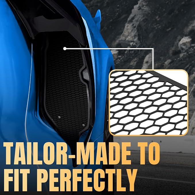 2PCS Upgrade Side Intake Mesh Grilles Insert,OEM Style Aluminum Driver and Right Passenger Side Radiator Air Intake Vent Guards Mesh Set Accessories for Corvette C8 Stingray Z51 2020+