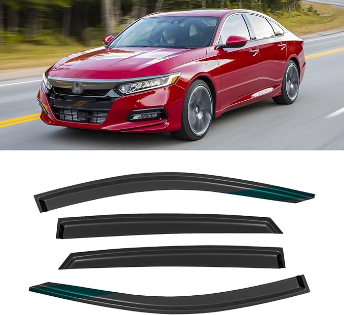 Window Rain Guards for Honda Accord 2018-2023, Window Visor Guards Wind Deflectors Vent Shade Vent Visors Rain Shields Sun Side Shatterproof 2019 2020 2021 2022, Tape-on/Outside-Mount