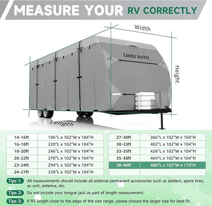 Umbrauto RV Cover Fits 24-27ft Travel Trailer: Lightweight, Waterproof Camper Cover for Toy Hauler, Winter Campsite, with Gutter Covers, Tongne Jack Covers, Windproof Straps