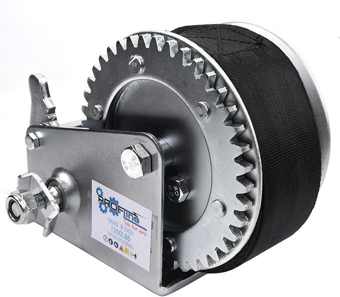 1200lbs Hand Winch Heavy Duty Boat Winch Two-Way Ratchet Gear Small Manual Winch Crane Weight Moving Nylon Strap for ATV Truck Towing Rope Winch