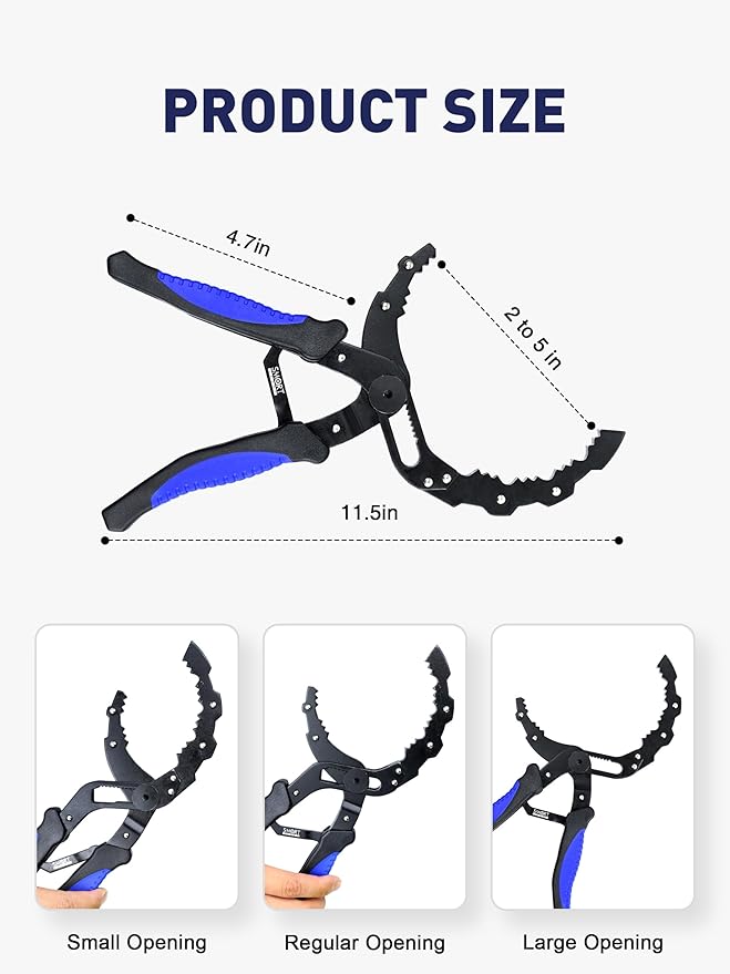 SMART JERRY - Adjustable Oil Filter Wrench | Self-Adjusting Oil Filter Removal Tool | Wide Oil Filter Remover | Motorcycle Fuel Filter Wrench | Automotive Oil Change Kit | Fit 2-5'' Filters