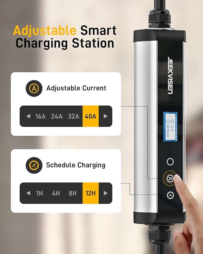 Level 2 Portable EV Charger - 40A 240V EVSE with NEMA 14-50 Plug,9.6kW,25ft Cable,ETL Certified,40A/32A/24A/16A Adjustable Current Home EV Charging Station (40A NEMA14-50 17ft)