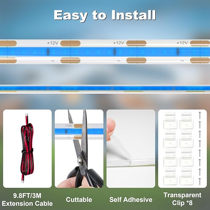 RV Awning Lights 20FT, Camper Awning Lights for RV Canopy Exterior, IP67 12V Blue COB Waterproof Underglow Led Light kit for Motorhome, Travel Party, Trailers, Food Trucks (20FT-Blue)