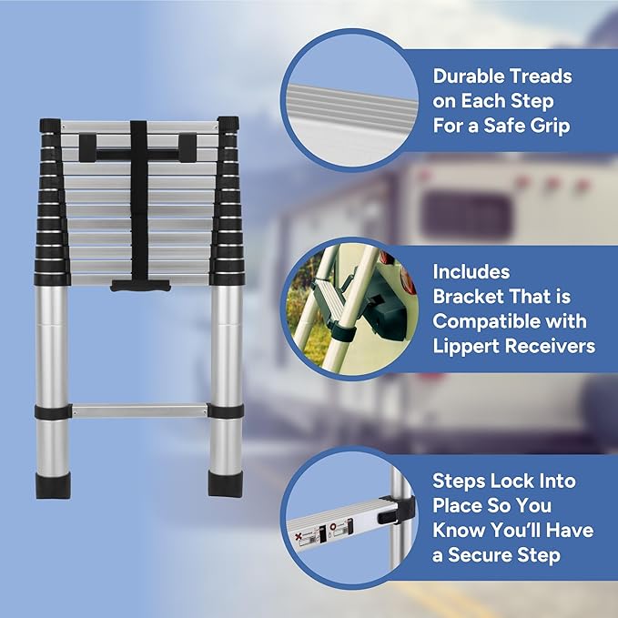 RecPro RV Telescoping Ladder 12.5ft Compatible with Lippert On-The-Go Prepped Units