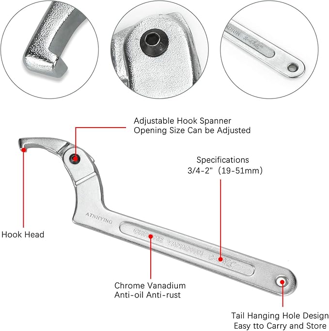 4 pcs Spanner Wrench Set, Adjustable C Pin Spanner Hook Wrench Tool for Machine Tools, Vehicles, Mechanical Equipments,Round Head3mm5mm6mm8mm (4pcs Square Head)