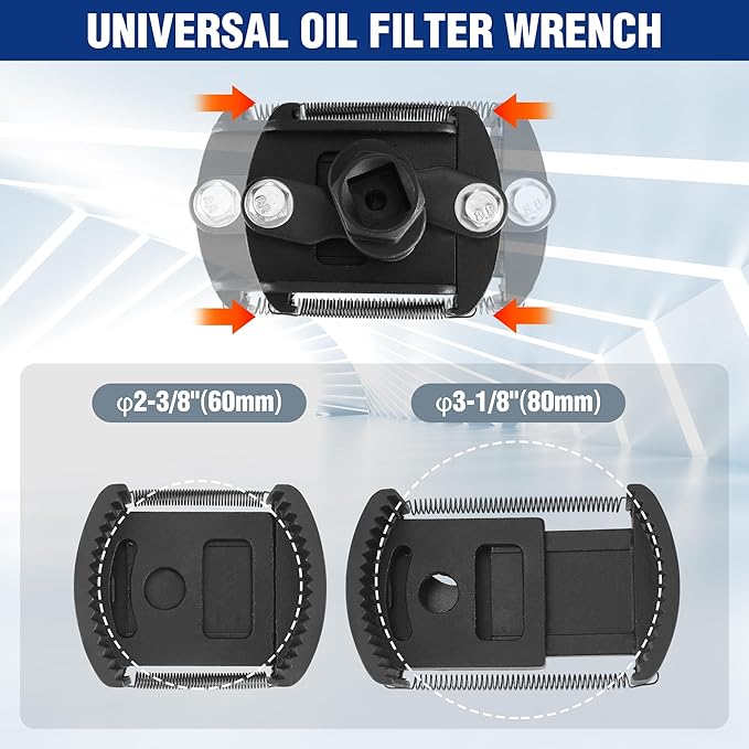 WORKPRO Universal Oil Filter Wrench Adjustable with Auto-Clamp Spring, Oil Filter Removal Tool, Oil Filter Change Set, Ideal for Engine Filters, Conduit, & Fittings