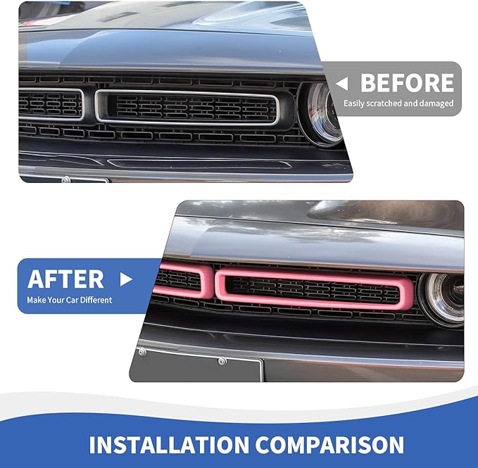 Front Grille Inserts Grill Guard Compatible with 2015-2024 Dodge Challenger Exterior Accessories, Pink