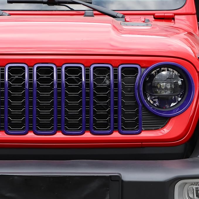 Jimen for 2024 Jeep Wrangler 4xe Grill Inserts, 9PCS Headlight Cover & Grille Insert Compatible with Jeep Wrangler JL JLU 2024+, NOT FIT JL Sport/Sport S (Purple)