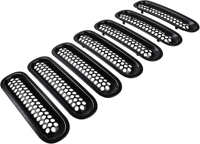 7PCS Front Grill Mesh Inserts for Jeep Wrangler JK JKU Unlimited 2007 2008 2009 2010 2011 2012 2013 2014 2015 2016 2017 2018 Grille Guard Cover Trim Clip-in Exterior Accessories (Matte Black)