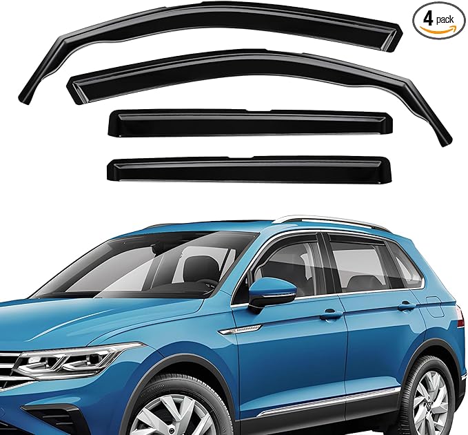 in-Channel Rain Guards Fit for Volkswagen Tiguan 2018-2025 Black Extra Durable Shatterproof Side Window Deflectors, Window Visors, Wind Deflectors - 4 PCS