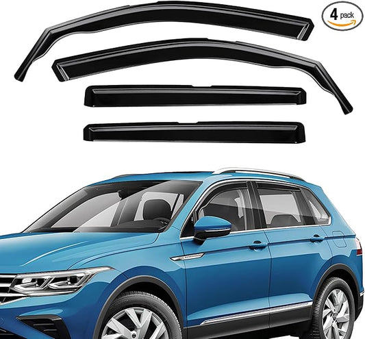 in-Channel Rain Guards Fit for Volkswagen Tiguan 2018-2025 Black Extra Durable Shatterproof Side Window Deflectors, Window Visors, Wind Deflectors - 4 PCS