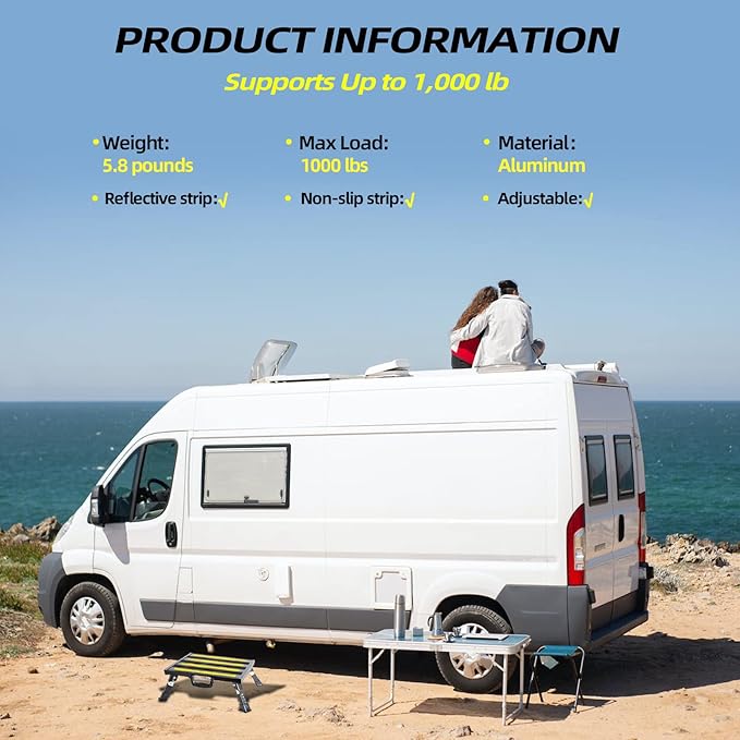 GarfatolRv Steps, Foldable RV Step Stool with a Adjustable Height Step Platform, Portable Handle, Reflective Strip and Non Slip Rubber Feet for Adults Supports Up to 1000 lbs