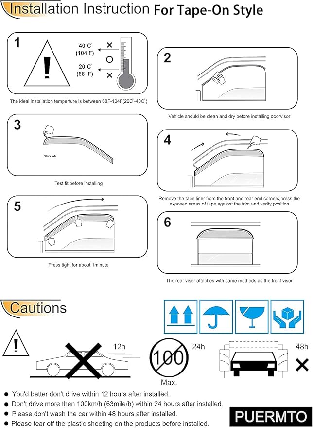 Side Window Wind Deflector fit for 2015-2019 Subaru Outback, 4pcs Outside Mount Style Tape-On Nice Rain Guards Set,Dark Smoke Window Vent Visors 94376 Car Accessories