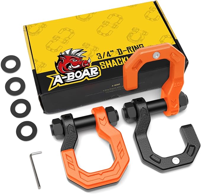 Separate D-Ring Shackles, 2Pack 3/4" Separate D-Ring Shackles 7/8" Pin, 57320lbs Breaking Strength, Heavy Duty Forged Steel, D-Ring Towing Winch Shackle for Recovery, 4x4 Off-Road, BlackOrange