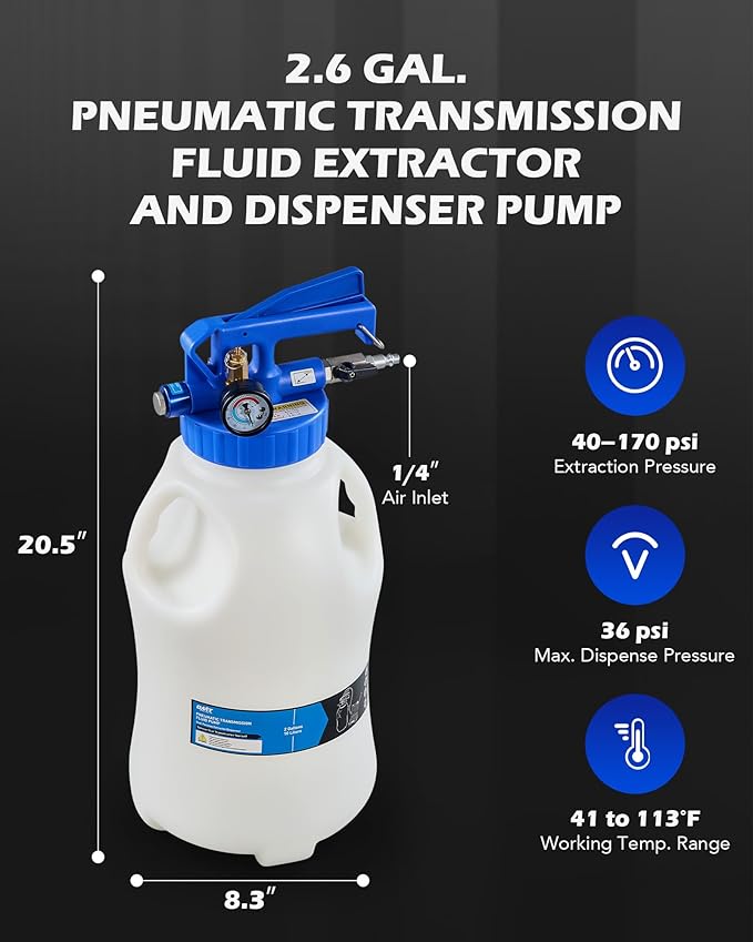 Orion Motor Tech Oil Extractor Pump and Dispenser Tool Kit, 10L Pneumatic Transmission Fluid Bleeder Set, 2.6gal 2 Way Vacuum Fluid Evacuator and Filler Oil Change Kit 15 ATF Refill Adapters 3 Hoses