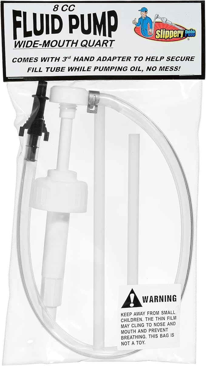 Slippery Pete - Fluid Pump for Wide-Mouth Quart Bottles - 8cc per Pump Stroke and 3rd Hand Adapter, Transfer Gear Oil, Transmission and Differential Fluid (38mm)