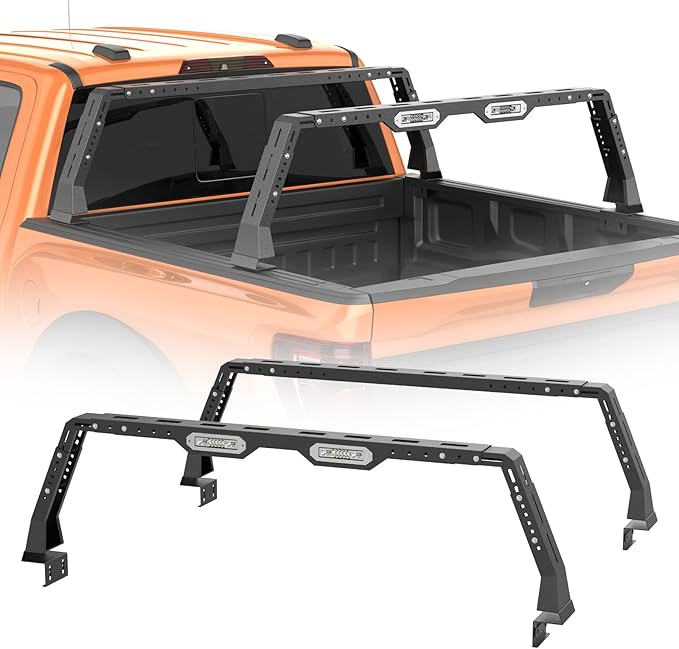 Bed Rack Overland Racks Truck Cargo Carrier with 2 LED Light Bars Compatible with Ford F-150/F-250/F-350, Ram 1500/2500/3500, Chevy Silverado, GMC Sierra, Toyota Tacoma,Tundra, Sequoia, Titan