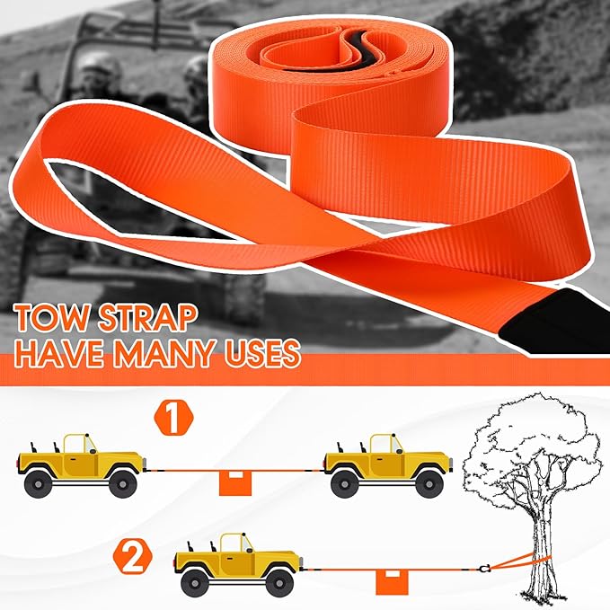 Windyun 3" x 50 ft Recovery Tow Strap Road Straps Heavy Duty Tow Rope Recovery Rope with Reinforced Loops and Protective Sleeves for Vehicle Truck Winching Gear Accessories 20, 000 Lbs