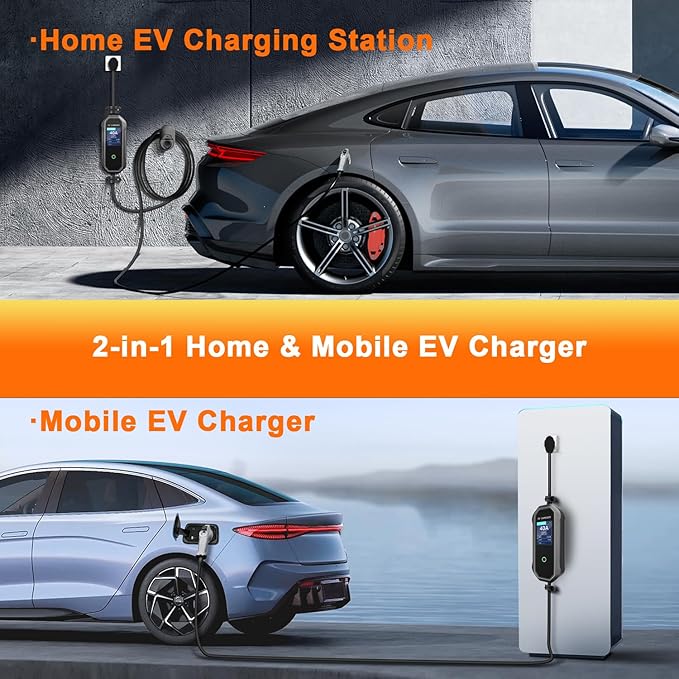 Level 2 EV Charger 40 Amp 110-240V 23ft Cable NEMA 14-50P, Mobile Portable Electric Vehicle Charger Plug-in Home EV Charging Station for SAE J1772 Evs Adjustable Current ﻿