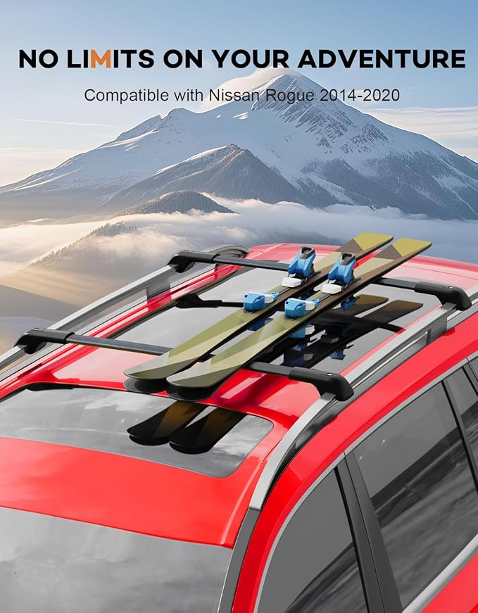 300lbs Roof Rack Cross Bars Compatible with Nissan Rogue 2014-2020 (with Raised Side Rails), Heavy Duty Aluminum Lockable Roof Rails Crossbars Black Rooftop Cargo Carrier Luggage