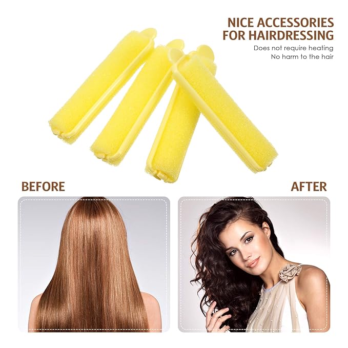Syhood 43 Pcs Foam Sponge Hair Rollers Women 0.59 Inch Soft Sleeping Curlers Flexible Sponge Curler Tool and Rat Tail Comb for Hair Styling Hairdressing Overnight Curl and Volume(Yellow)
