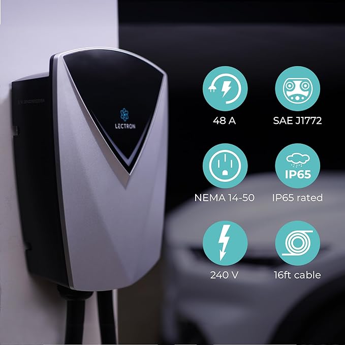 Lectron Tesla (NACS) V-Box Pro Electric Vehicle Charging Station (WiFi) 48 Amp with App Control - Level 2 EV Charger (240V) with NEMA 14-50 Plug/Hardwired Compatible with All Tesla Models S/3/X/Y