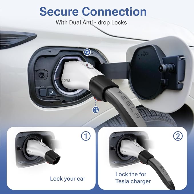 Adapter for Tesla to J1772 EV Charger, Max 60A 250V EV Charge with Press-Safety-Lock, for NACS to J1772 Charging Adapter Compatible with Tesla Wall Connector/Destination/Mobile Charger for J1772 EV