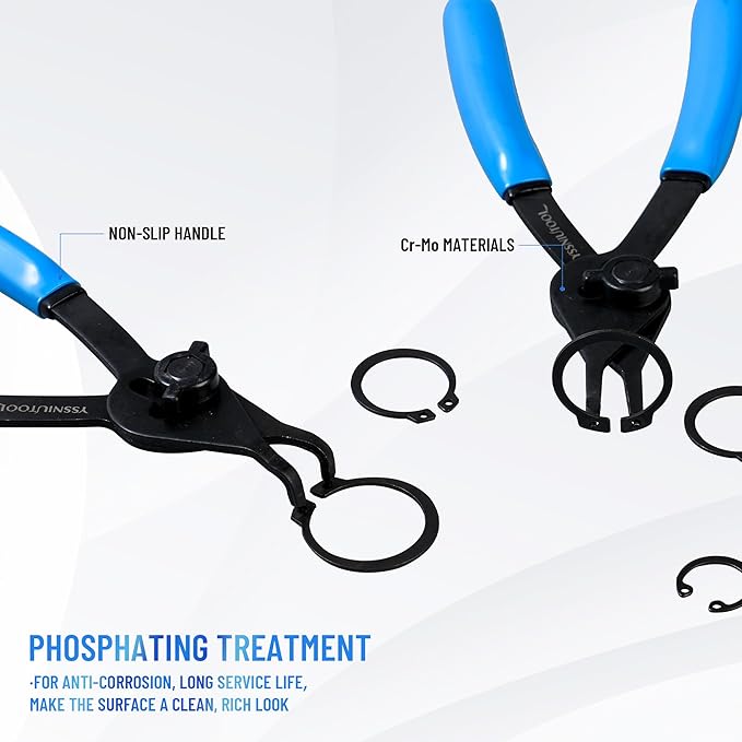 12PCS Versatile Retaining Snap Ring Pliers set,300PCS External Snap Rings,Heavy Duty Fixed Tip Combination Internal/External Snap-ring Pliers for 0.038in 0.047in 0.070in 0.090in