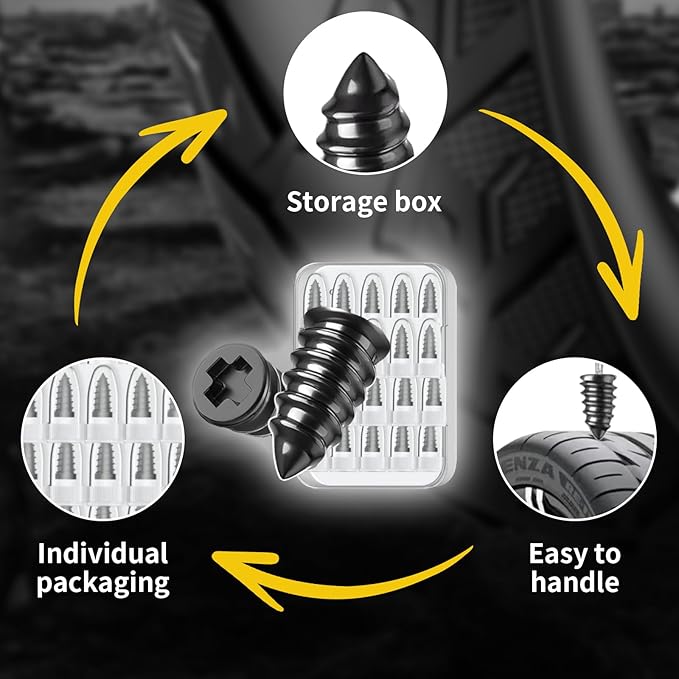 40 Pcs Tire Repair Rubber Nails Kit, Tire Repair Rubber Screws, Tire Screw Plug Fast Tool Self Service Tire Repair Nail Suitable with Box and Screwdriver, Tire Plugs Kit