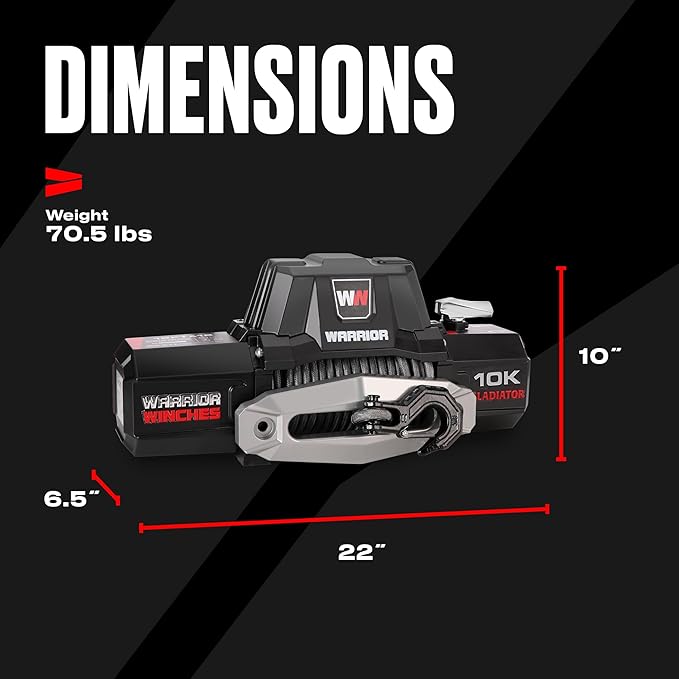 Warrior Winches Gladiator 10000lbs 12v Electric Winch with Wired/Wireless Remote with Synthetic Rope, Perfect for Trucks, Trailers, Offroad, 4X4, SUVs, Waterproof IP68 Winch with Hawse Fairlead