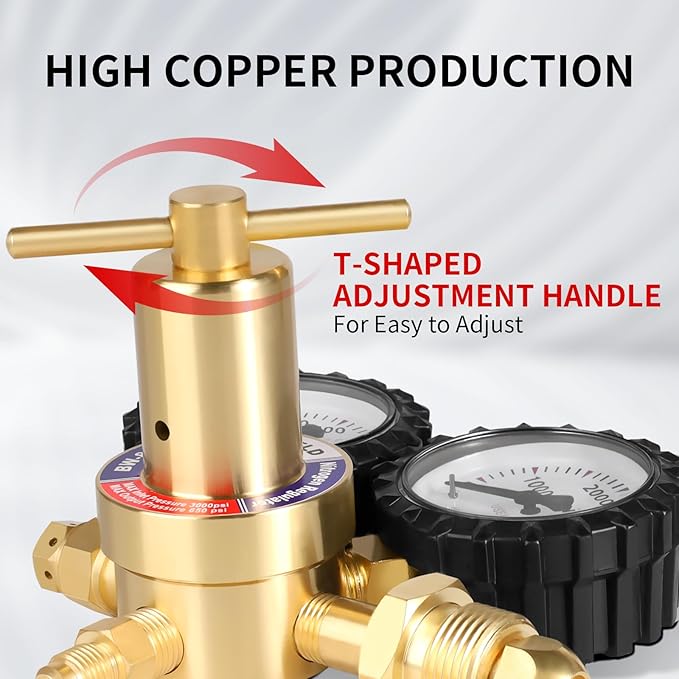BO WELD Nitrogen Regulator with 0-800 PSI, CGA580 Inlet Connection and 1/4'' Male Flare Outlet Connection Gauges
