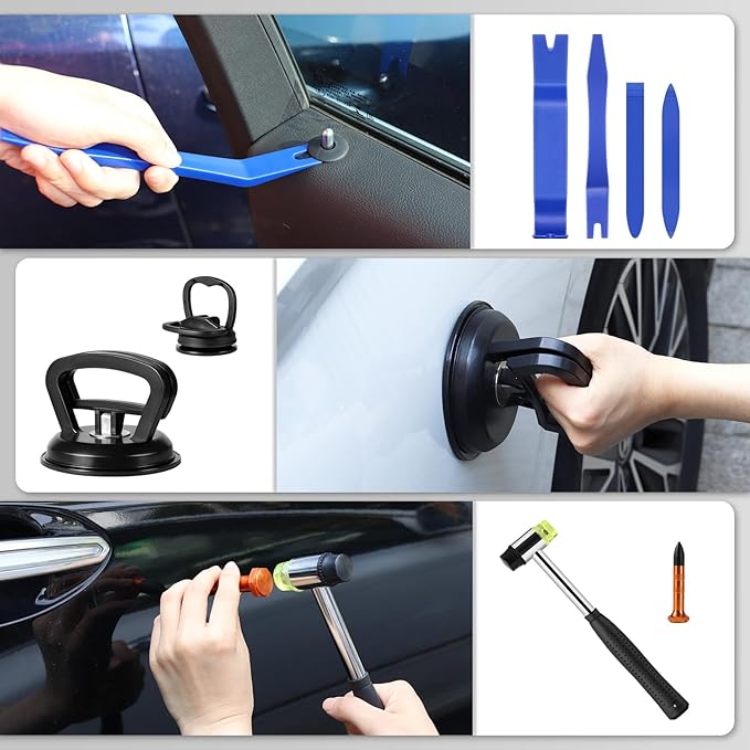 WHDZ Paintless Dent Repair Kit Dent Remover Tools with Dent Lifter Puller, Bridge Puller, 2 in 1 T-Bar Auto Dent Puller Kit for Door Ding Hail Damage