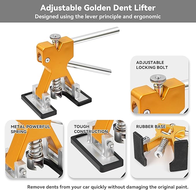 97pcs Dent Puller Kit, Paintless Dent Removal Kit for Dent Repair, Dent Repair Kit with Golden Lifter, Slide Hammer T-Bar, Bridge Puller, Car Dent Puller Tool for Auto Hail Damage Door Ding