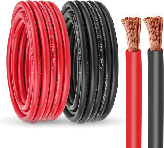 8 Gauge Battery Cable Copper Wire, 20FT Red+20FT Black 8 AWG Welding Cable Standard USA OFC Wire for Automotive, Battery, Solar, Marine and Generator