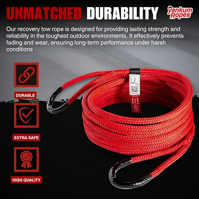 Yankum Kinetic Recovery Rope - Heavy Duty 1/2" x 30' Tow Rope, Off-Road & Vehicle Recovery, Kinetic Energy Ropes for 4x4, Jeep, and Trucks, Made in USA – Racer Series