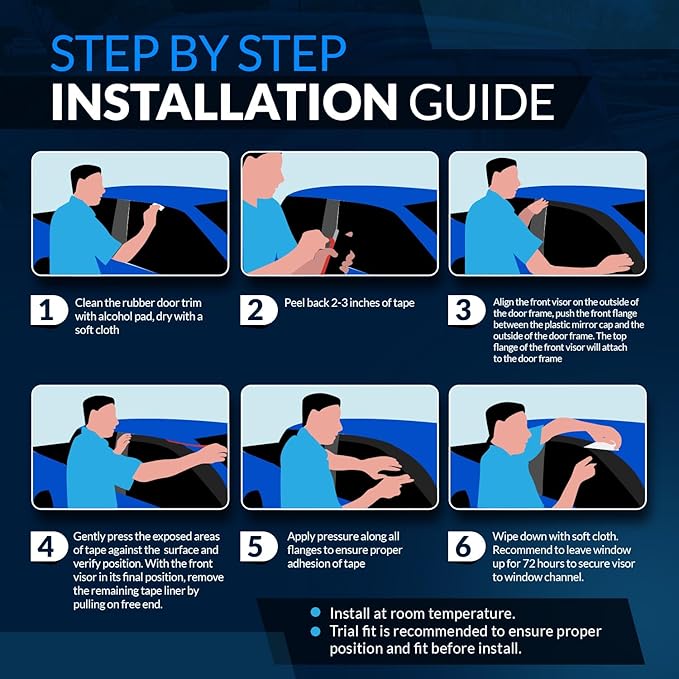 TuningPros Outside Mount Window Vent Visors Rain Guards Compatible with Chrysler Sebring 2001-2006 | Side Window Wind Deflectors Rain Shields | Smoke Tinted, 4 Pcs Set, DGWV-097S