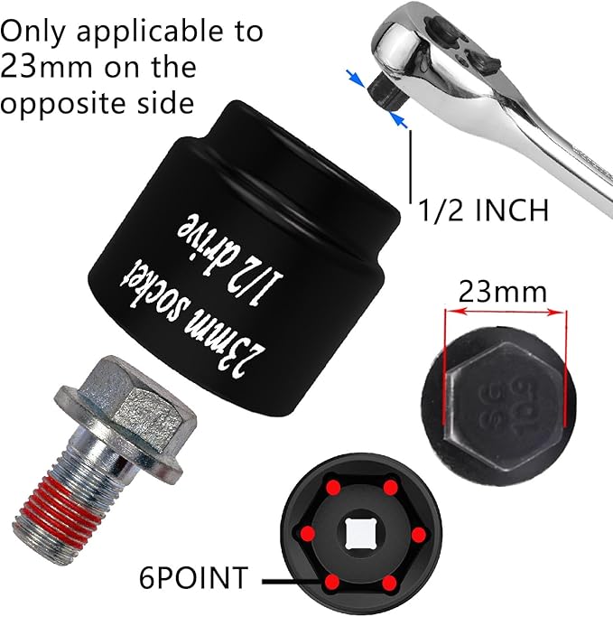 23mm socket, Oil Filter socket wrench 1/2driver 6 Point Axle Nut Remove tool