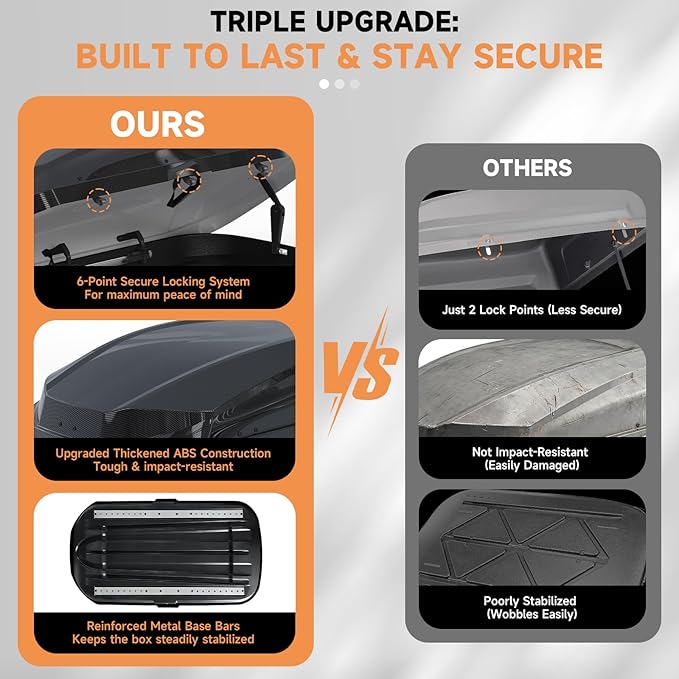 Hard Shell Roof Cargo Carrier with Security Keys, Roof Box, Cargo Box, 62.52 (L) x32.48 (W) x 13.19(H) Inches, 14 Cubic Feet (Tool-Free Install), Carbon Black